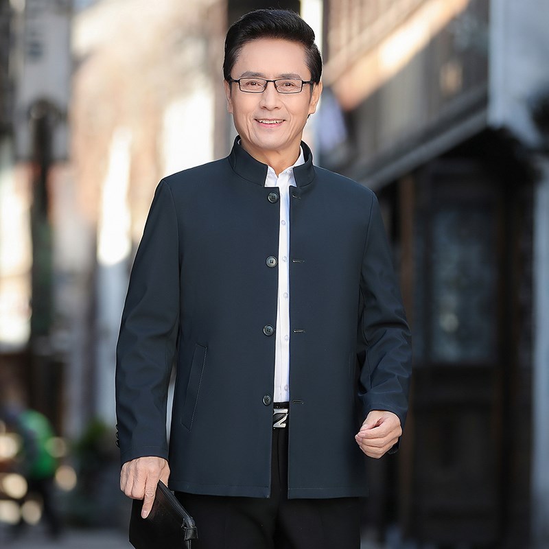 老爷车秋季男装外套中老年休闲男士夹克衫立领薄款扣子款男上衣服