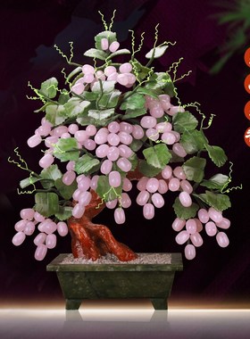 天然玉石雕刻葡萄树客厅家居饰品卧室书房玄关玉器新中式法式摆件