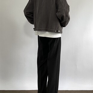 半松紧腰双褶阔腿休闲垂坠感抗皱长裤 ONUN 宽松直筒廓形中缝西裤