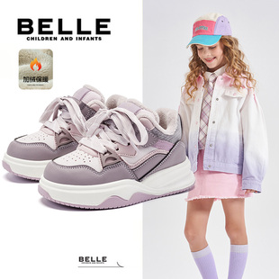 魔术贴简约休闲加绒加厚女童板鞋 百丽童鞋 新款 2025冬季 儿童二棉鞋