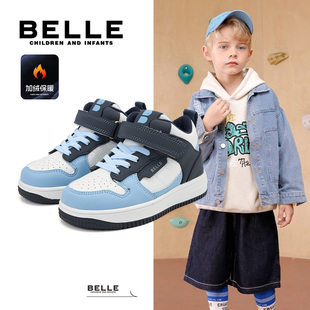加绒 新款 百丽童鞋 2025冬季 魔术贴中高帮男女童休闲鞋 校园板鞋