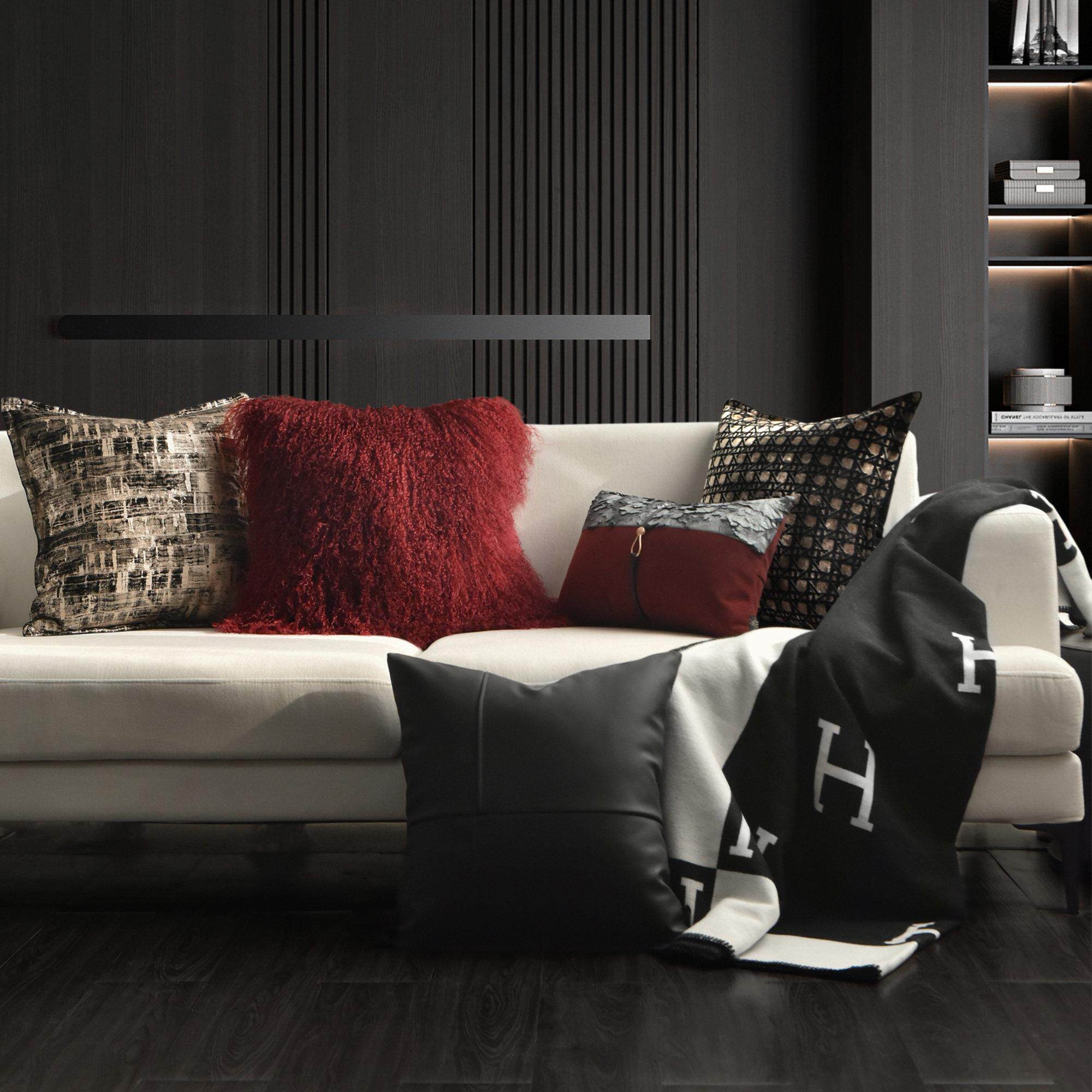 轻奢高级感酒红色抱枕沙发客厅酒店样板间靠枕搭配组合床上靠垫套