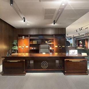 新中式实木大班台简约现代老板办公桌高端乌金木董事长办公室定制