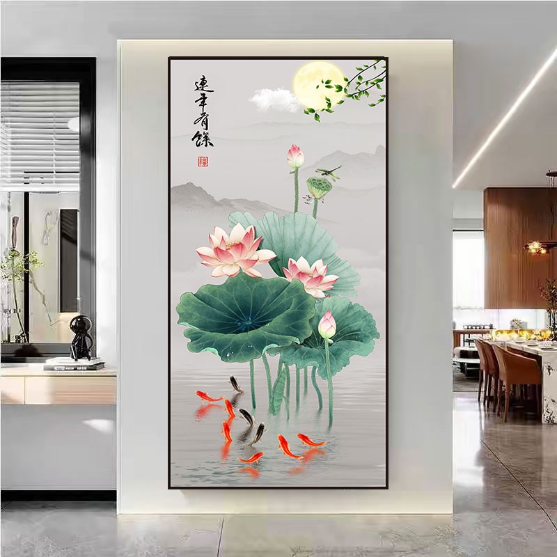 新款新中式客厅玄关过道墙面装饰画入户竖版3D平面.家和富贵画图片