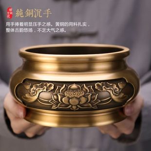 插莲花碗香炉纯铜 2023香家用供奉大号室内线香供佛炉堂炉黄铜纹款