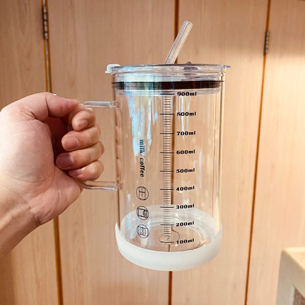 耐高温m泡茶带l吸管水杯办公室生010大容量玻璃杯杯子男刻度把手0