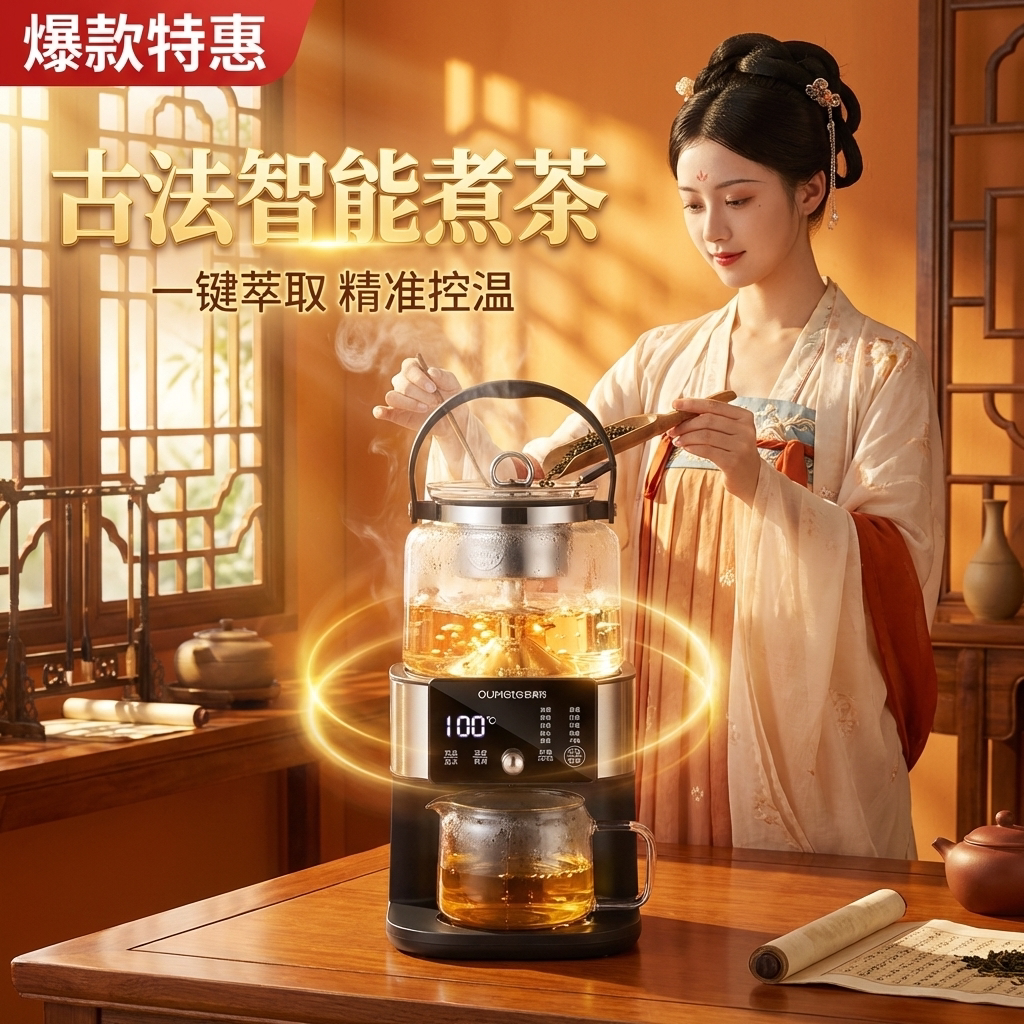 欧美特新款萃煮茶器自动上水保温图片