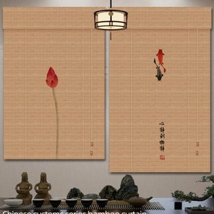 窗帘禅意茶室挂画装 竹帘卷帘中式 饰帘子复古国风隔断屏风帘遮阳帘