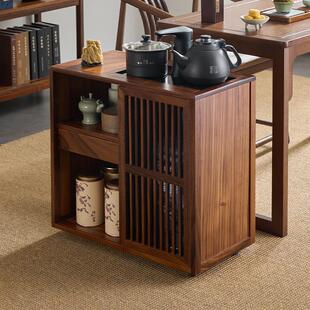 胡桃木茶水柜烧水壶一体可移动泡茶台茶车带轮茶边几实木功夫茶桌