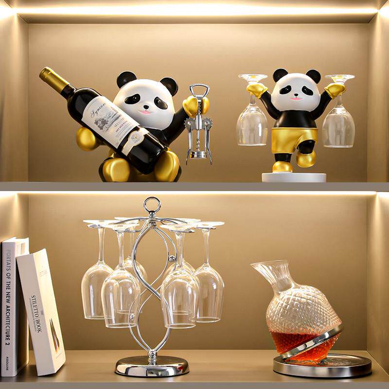 熊猫红酒架摆件酒柜组合轻奢高档客厅餐柜酒托 托杯架乔迁新居礼