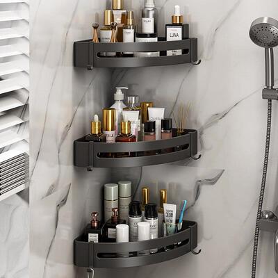 免打孔浴室置物架太空铝化妆室三角架壁挂 洗手间洗漱台角篮墙角