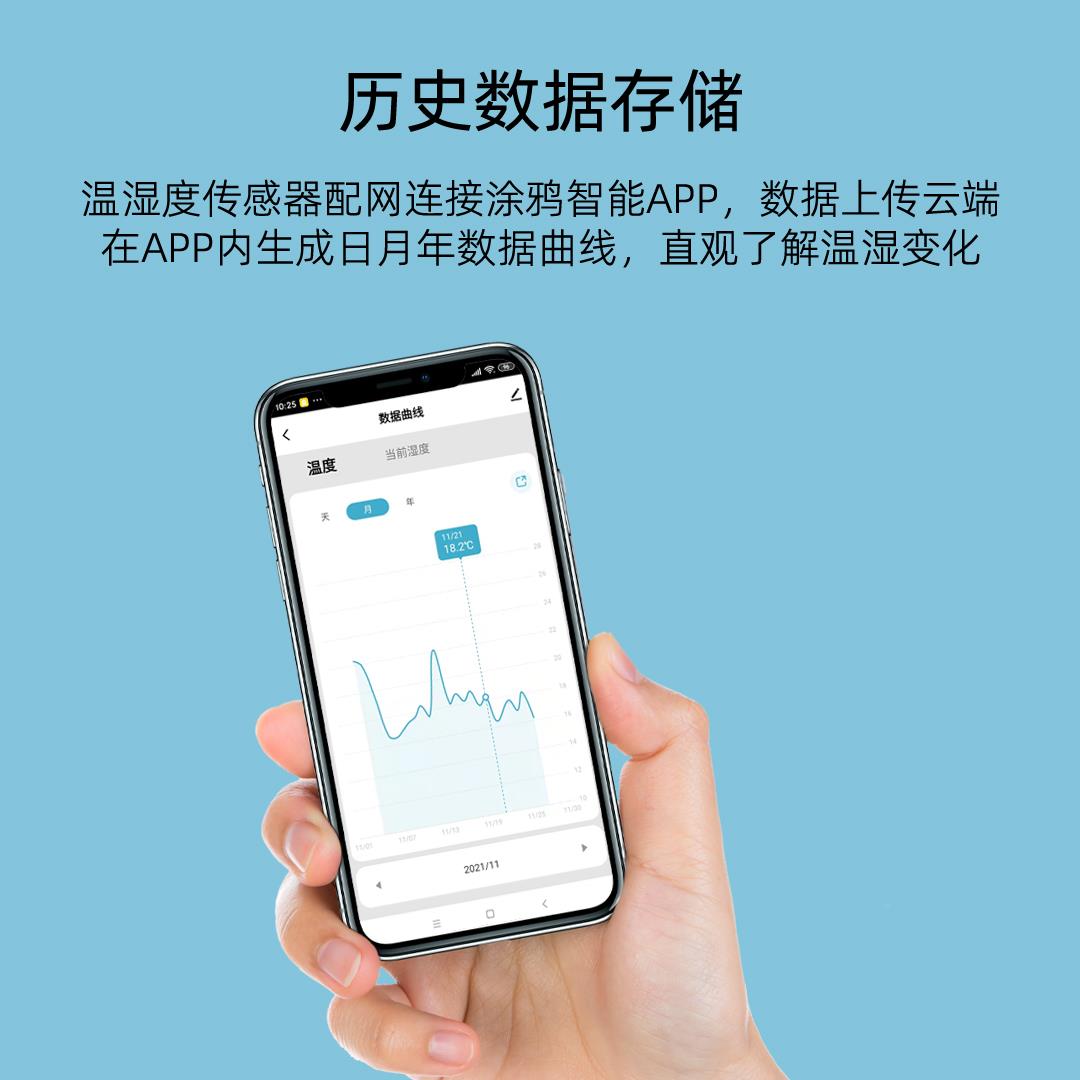 涂内鸦wifFDQ-01实i能无线远程温度计室智家用婴儿房温湿度传感器