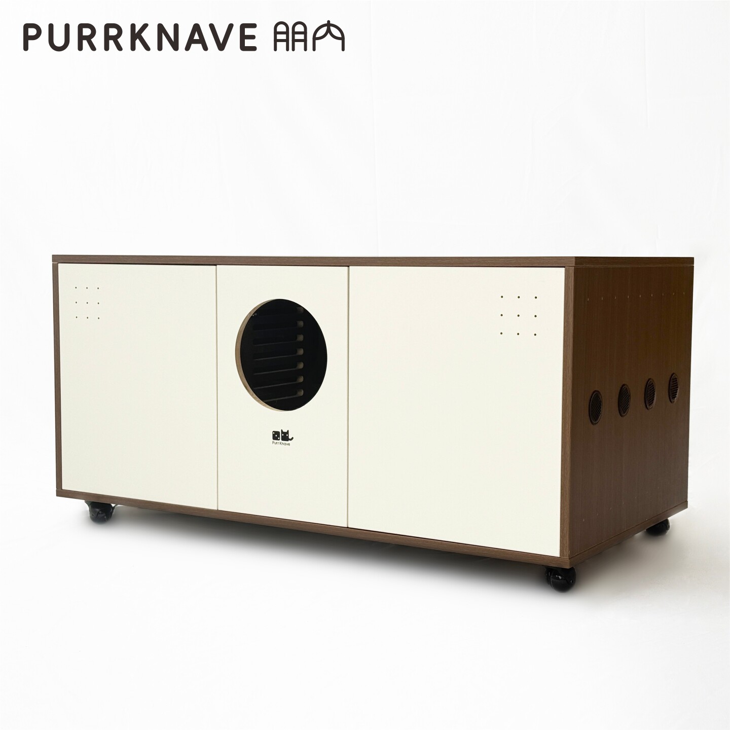 PurrKnave朋内中古奶油风双盆猫厕所猫砂盆超大号防外溅实木猫柜
