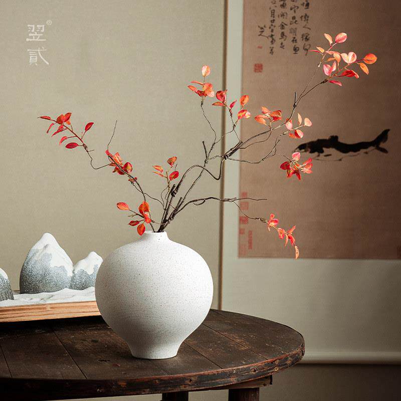 翌贰 新中式白色陶瓷花瓶玄关餐桌摆设花瓶大肚陶罐 景德镇摆件