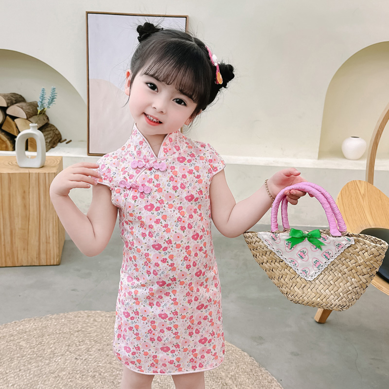 女童旗袍连衣裙夏季公主装2023新款洋气古风中国风宝宝网红裙子