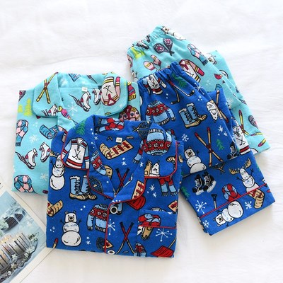 儿童睡衣套装男童春秋纯棉梭织磨毛长袖长裤全棉家居服卡通3-2