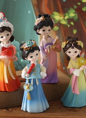 创意古风女孩盛世芳华摆件国潮风人物工艺品客厅玄关装饰品手办