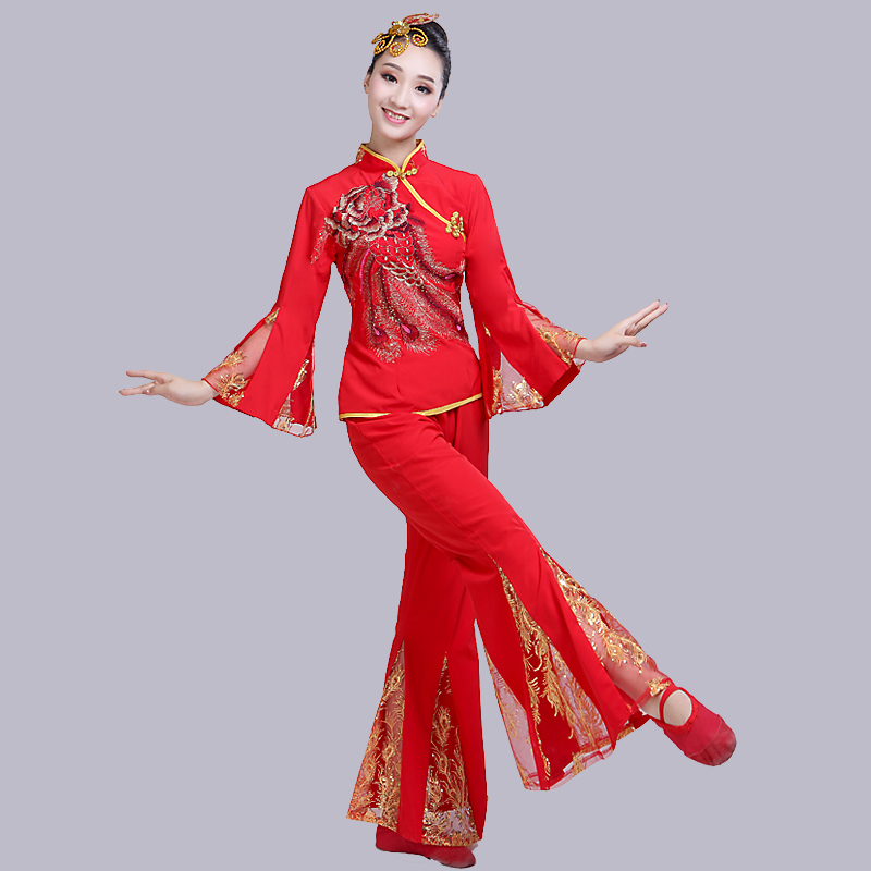 2021新款中老年秧歌服演出服扇子舞蹈服腰鼓舞广场舞服女成人套装