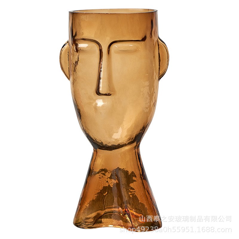 轻奢创意人脸玻璃花瓶台面花瓶网红花瓶感化插花花瓶