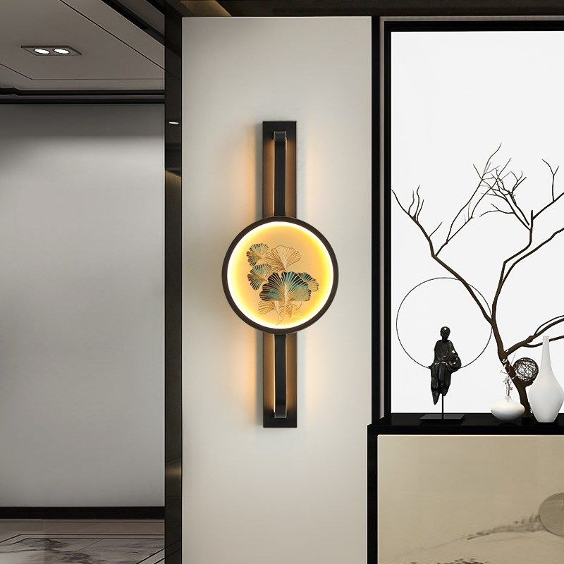 新中式铜壁灯铜雕格栅客厅银杏叶兰花葫芦古典楼道茶室禅意装饰灯