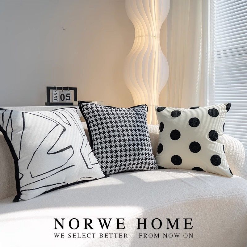 黑白波点抱枕客厅几何沙发网红靠垫飘窗轻奢高级抽象抱枕套靠背