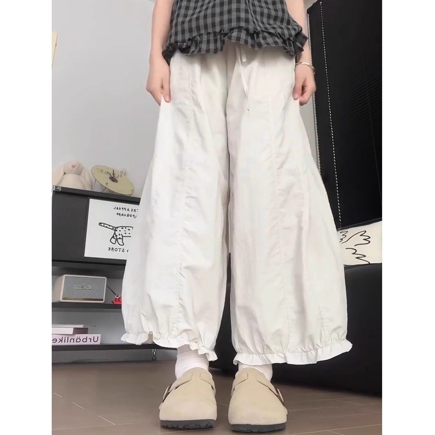 白色灯笼裤女2025新款春秋