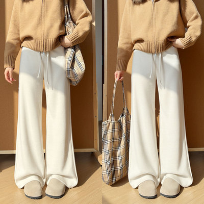 白色加绒糯米裤子女秋冬