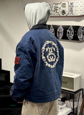 MADLAB Denim Tears S家联名美式秋冬黑八刺绣棒球加棉夹克外套男