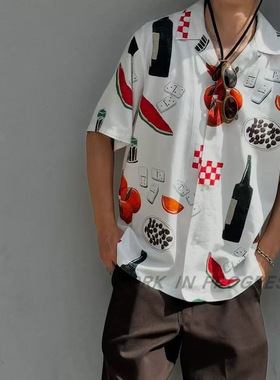 CAR家卡哈WIP夏威夷宽松休闲工装美式复古印花夏季短袖衬衫男女