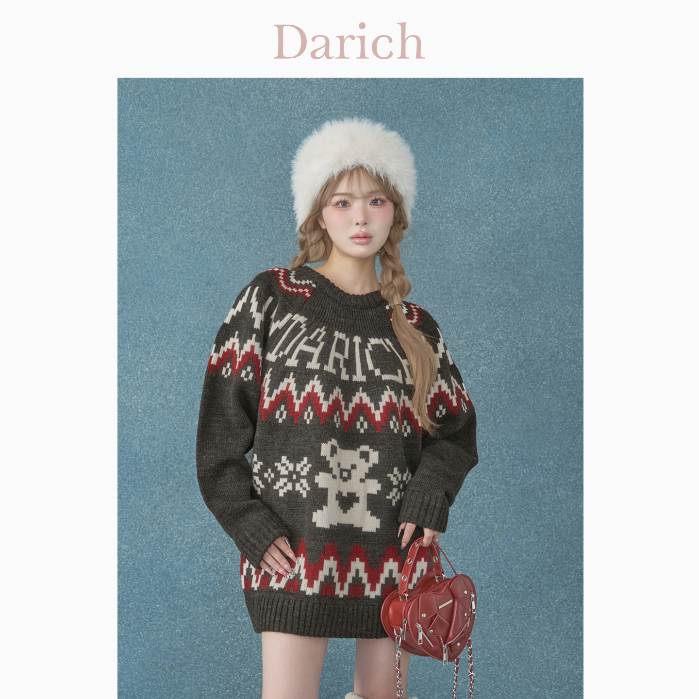 Darich秋冬款北欧风学院派小熊宽松百搭针织套头衫上衣毛衣女25新