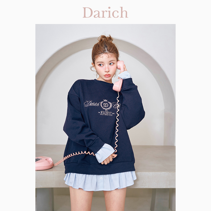 Darich宽松刺绣假两件衬衫卫衣