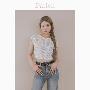 甜美镂空设计心形剪裁碎花T恤女夏2025新款 Darich春夏款