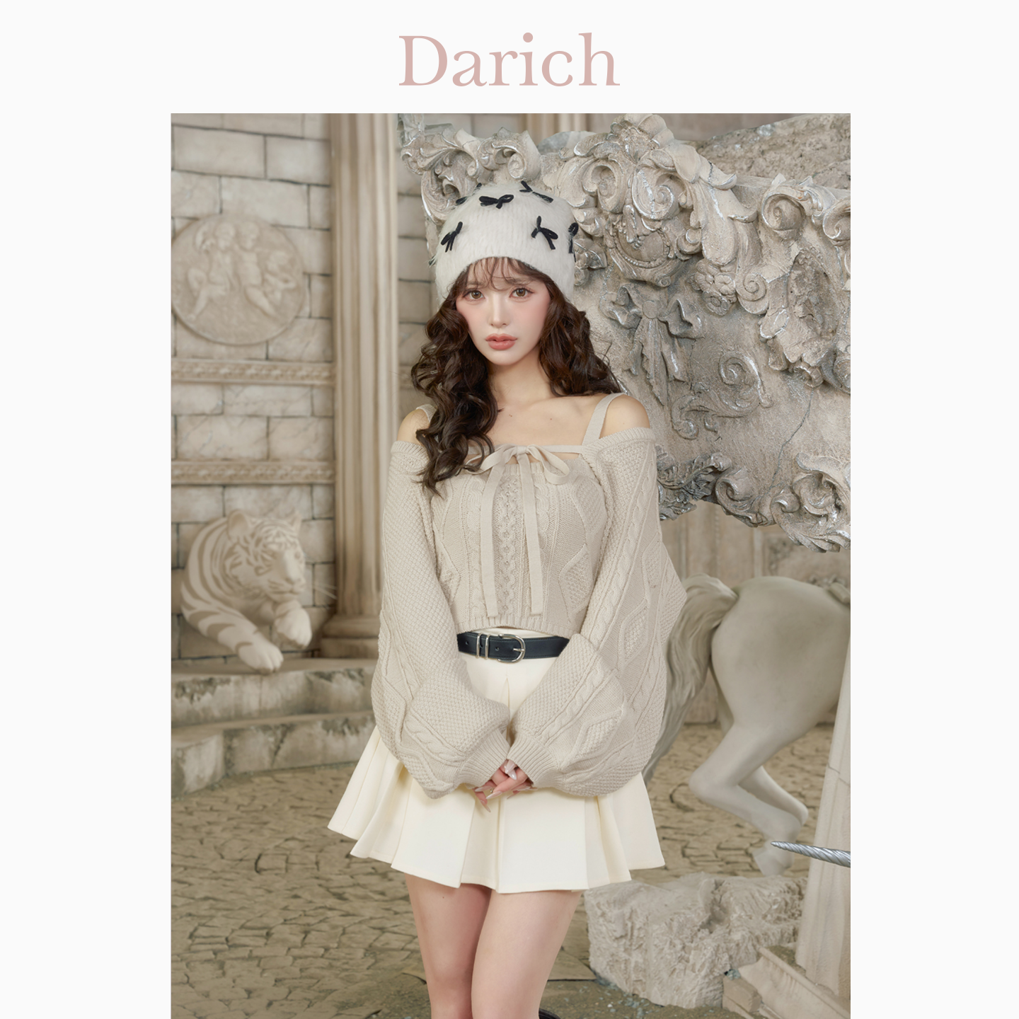 Darich秋冬款绞花短款针织上衣女