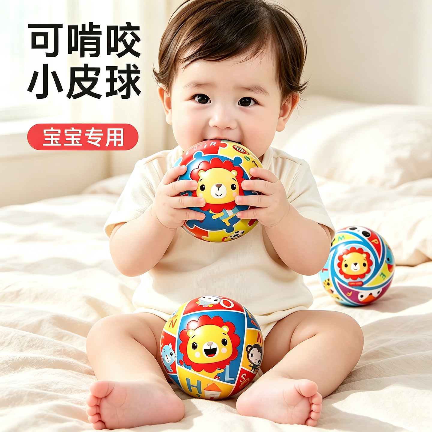 婴幼儿小皮球0到3岁宝宝专用可啃咬软球学步抓握运动益智儿童玩具