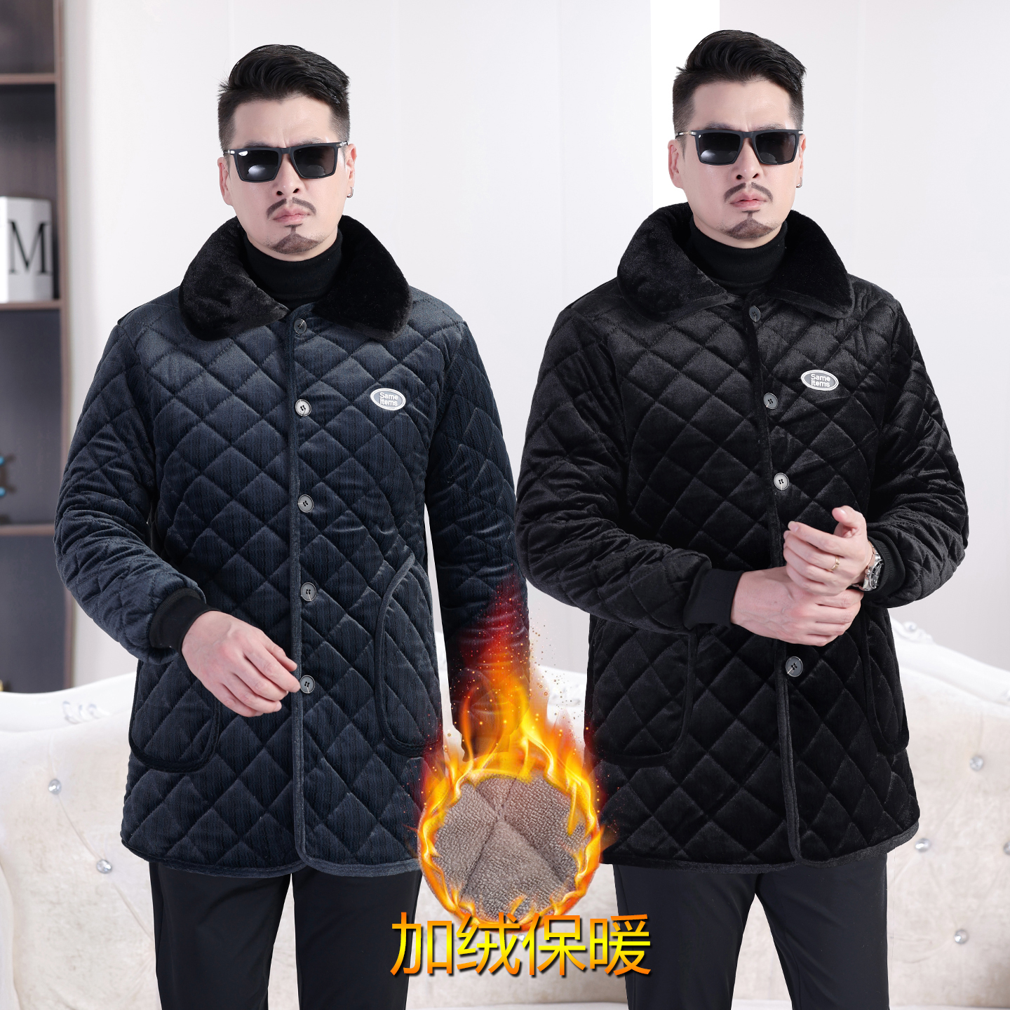 冬季新款加绒棉衣保暖罩衣成人男加绒加厚工作服干活耐脏大褂外套