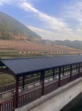 防腐木文化长廊户外水榭亭古建实木回廊景观凉亭新农村仿古廊桥