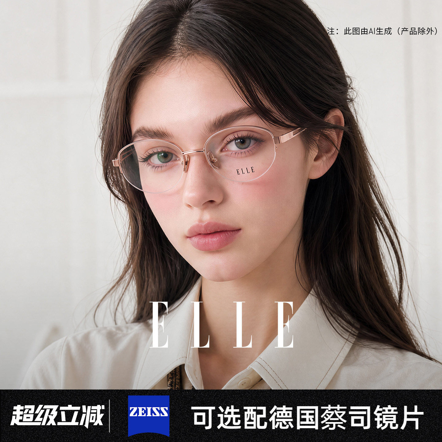 ELLE老钱风高智感时尚百搭玫瑰金眼镜框女可配近视度数眼镜架7021