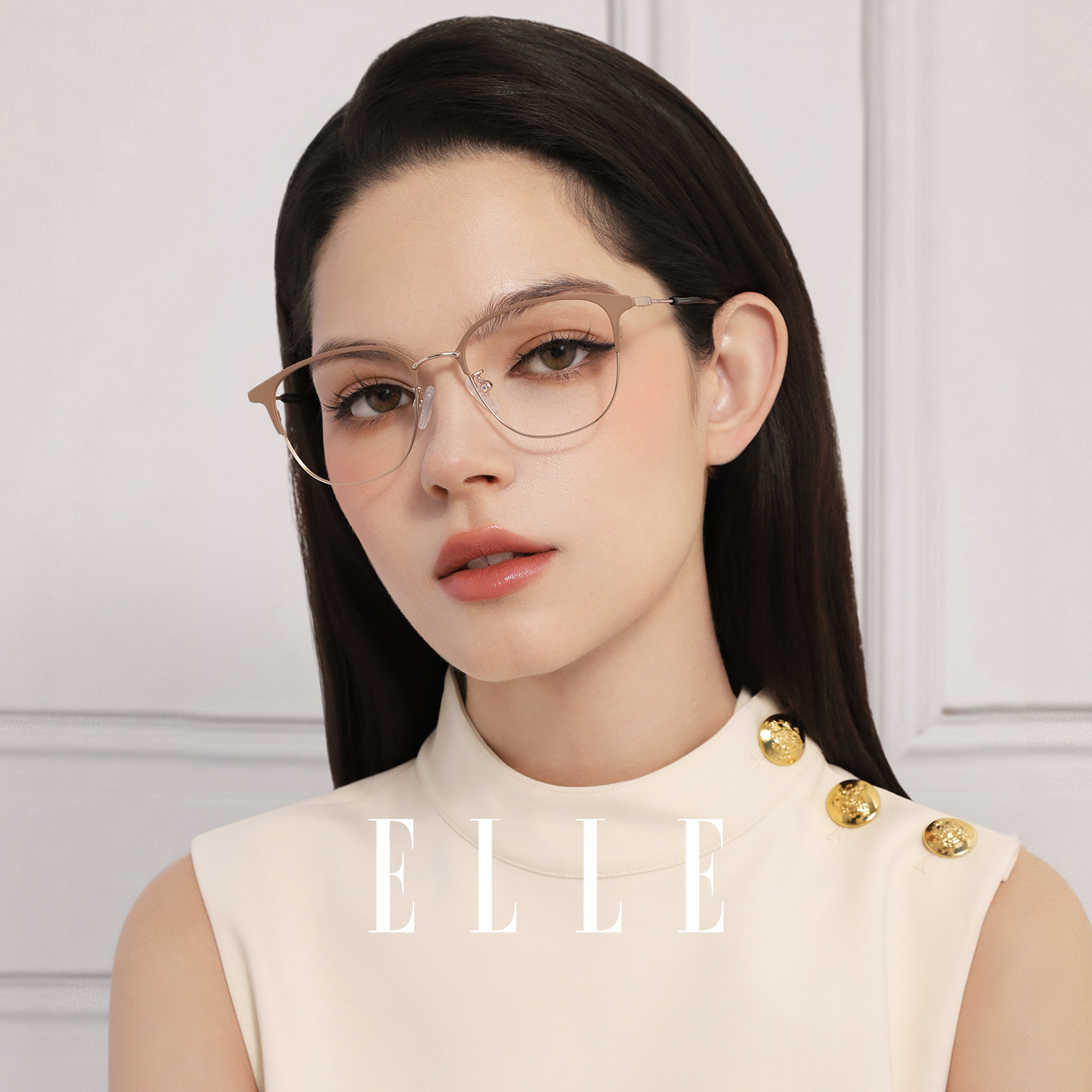 ELLE近视眉框眼镜女可配度数钛合金镜腿高级感时尚防蓝光镜框1004