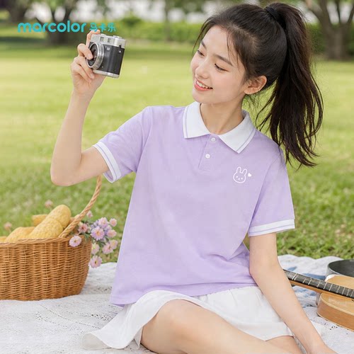 马卡乐儿童短袖女童T恤夏季新款女孩POLO上衣中大童纯棉宽松