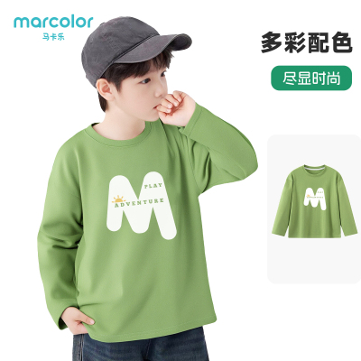 马卡乐秋季新款男女童纯棉T恤长袖运动休闲打底衫圆领童装上衣