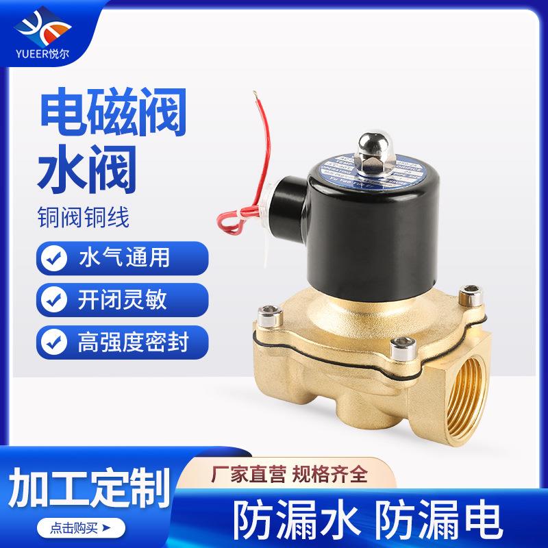 常闭黄铜电磁阀空气水阀防水线圈电子管道控制开关220v24v4分6分