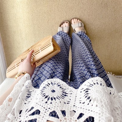 山东优质人造棉加长阔腿裤棉绸薄款宽松阔腿裤家居长裤防晒外穿女