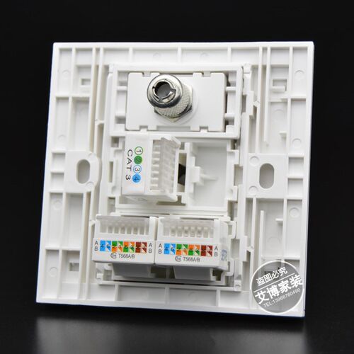 86型网络电话TV电视插座 2个免打电脑+1个电话+有线电视墙插面板