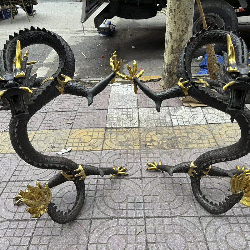 黄铜五爪龙招财摆件紫铜鎏金汉龙立龙祥龙客厅店铺开业礼品