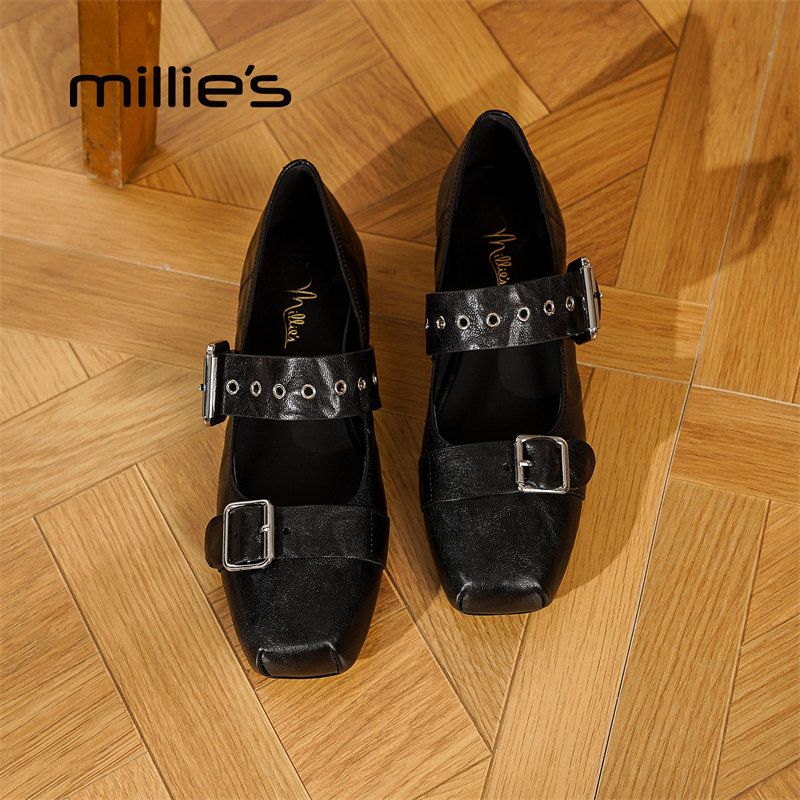 MILLIE'S/妙丽真皮复古玛丽珍鞋