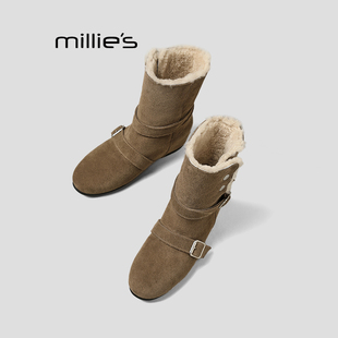 加绒平底两穿废土风靴子Z 妙丽翻折绒面短靴女冬季 MILLIE