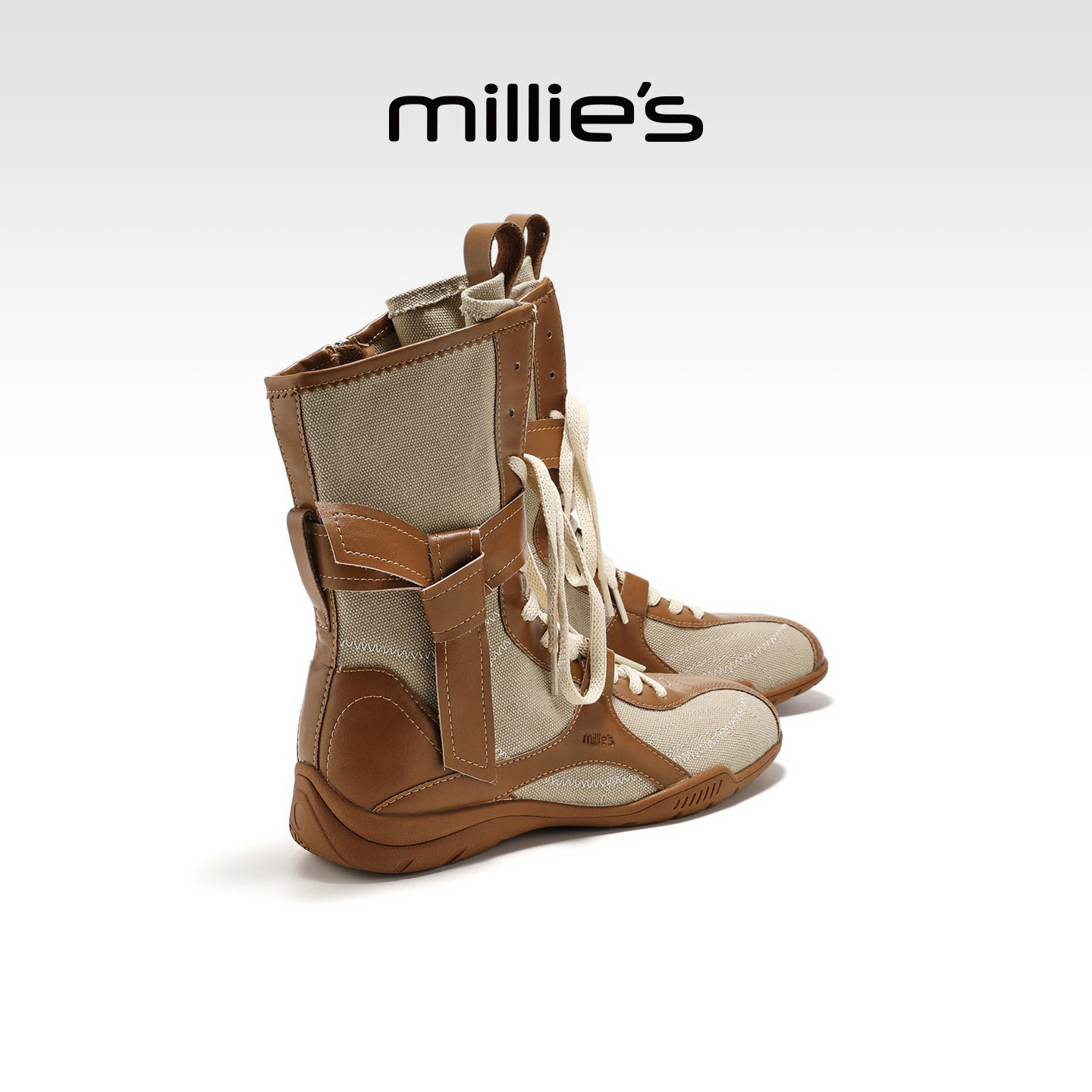 妙丽英伦风厚底系带骑士靴女秋