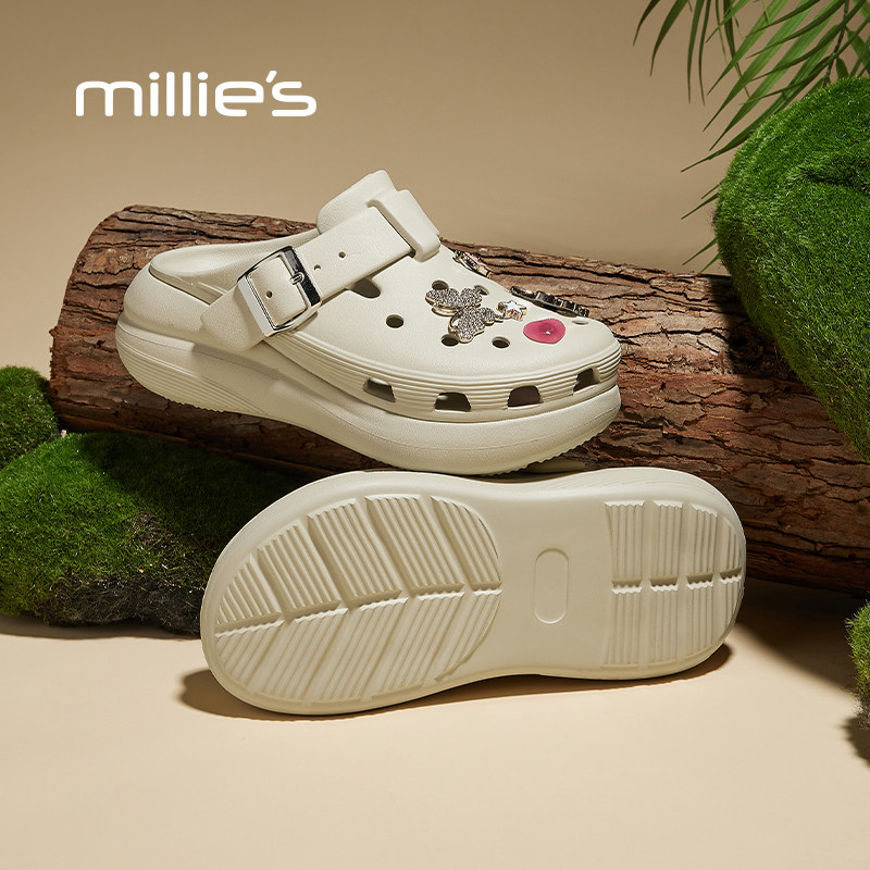 妙丽官方旗舰店休闲厚底洞洞鞋女外穿防滑防臭沙滩鞋夏包头凉拖鞋