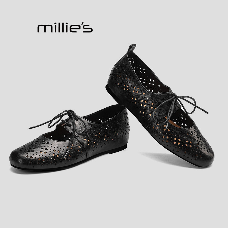 MILLIE'S/妙丽法式镂空透气系带深口单鞋女春款真皮内增高小皮鞋Q,女鞋,玛丽珍鞋,淘宝优惠券,粉丝福利购,淘宝优惠卷