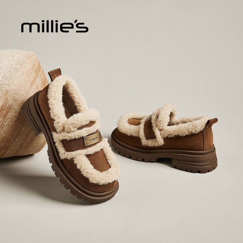 MILLIE'S/妙丽真皮毛毛鞋单鞋